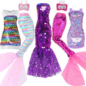 Doll Clothes 5 Sets Sequins Dresses for 11.5 inch Girl Doll Including 2 Mermaid Clothes Swimwear 1 Evening Dress 2 Casual Dresses Party Outfits Fashion Show(Sequin C)