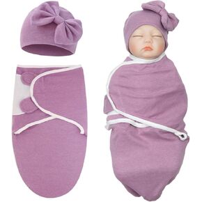Reborn Baby Dolls Accessories Purple Swaddle Blanket & Hat 2 Pcs Set for 17-22 Inch Reborn Doll Newborn Baby Girl