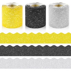 Glitter Bulletin Board Borders Set - 3 Rolls 98.4 Ft Colorful Bulletin Board Decorations for Classroom, Office，School Supplies & Home DIY - Perfect for Teachers, Posters & Birthday Party Decor
