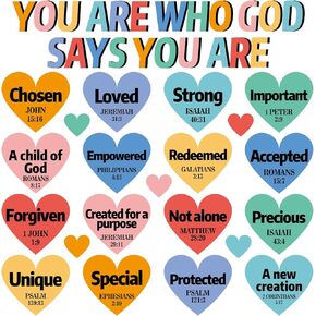 Qyeahkj Christian Bulletin Board Decorations God Says You Are Religious Classroom Wall Decor Motivational Colorful Heart Cutout Inspirational Bulletin Board Sets for Sunday School Home Church Supplies