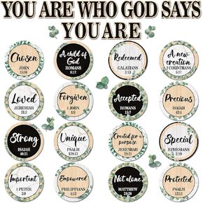 Qyeahkj Christian Bulletin Board Decoration Greenery God Says You Are Religious Classroom Wall Decor Eucalyptus Motivational Quote Cutout Inspirational Bulletin Board Set for Sunday School Home Church