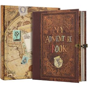 My Adventure Book Scrapbook 124 Pages Retro Style Embossed Photo Album,DIY Handmade Memory Travel Diary Photo Scrapbook for Couples,Anniversary,Wedding,Valentines Day Gifts(Brown)