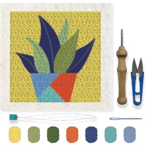 FREEBLOSS Plants Punch Needle Embroidery Starter Kits for Adults Beginners, Framed Punch Embroidery Kit Include Instructions, Punch Needle Fabric with Potted Plants Pattern, Rug Punch Needle Kit