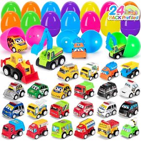 24 PCS Prected Easter Eggs with Toys Cars Back Cars Stainster Stainsers for Toddler Easter Gifts for Kids Pre -Easter Eggs Bulk - Faster Party Favors ، Easter Eggs ، Easter Egg Hunt