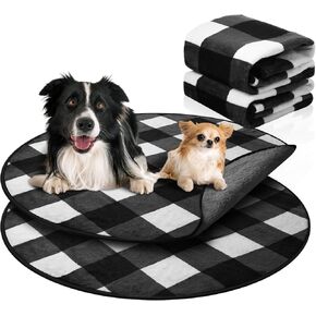 2 Pack 36" Plush Dog Cat Pee Pads Buffalo Plaid Waterproof Whelping Blanket Pads Washable Round Pet Training Pads for Dogs Black and White Puppy Blanket Pad Couch Cover Protection