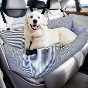 Dog Car Booster Seat for Large Dogs - Elevated Pet Seat with Safety Belt, Non-Slip Base, and Storage Pockets for Car Travel