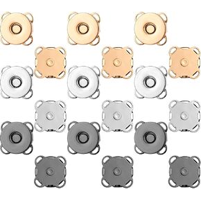 18 Piece Magnetic Snaps, Plum Magnetic Snap Buttons, 15mm Purse Snap Clasps Button, for Handbags, Purses, Clothes, Bag of DIY Sewing Craft, Magnetic Closure Clasp Fasteners (Black, Gold, Silver)