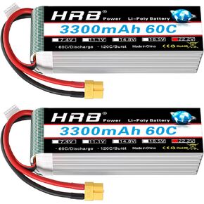 HRB 2packs 6S 22.2V 3300mAh 60C XT60 RC Lipo Battery Compatible with RC Helicopter Airplane Car Boat Truck