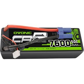 OVONIC 3s Lipo Battery 11.1V 7600mAh 50C(MAX 100C) RC Lipo Batteries Hard Case EC5 Plug Compatible with 1/8 1/10 Scale Vehicles RC Car Trucks Truggy Boats