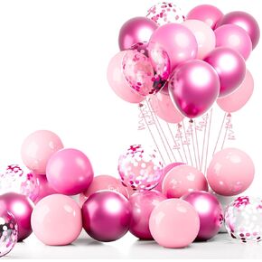 Pink Balloons Metallic Hot Pink Balloon Princess Birthday Balloon Set 60 Pcs 12 Inch Bachelorette Party Balloons Pink Matte Latex Confetti Balloons for Wedding Engagement Birthday Party Decorations
