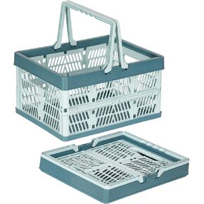 Heavy Duty Plastic Milk Crates for Storage, 2-Pack Stackable Storage Bins for Organizing, Collapsible Shopping Basket with Handle for Groceries, Suitable for Home Office School Store, Blue