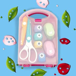 GROTOLY Creative Kids DIY Puncher Craft Set 8pcs Craft Hole Punch Shapes Set Star Heart Flower Leaf Butterfly Hole Punch for Kids Craft Scissors Set Punch DIY Projects