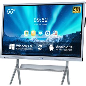 Smart Board Collaboration Hub, 55" Digital Interactive Whiteboard Display with 4K Touchscreen, Windows 11 & Android 10 Dual System, Electronic Smartboard for Classroom Office Home