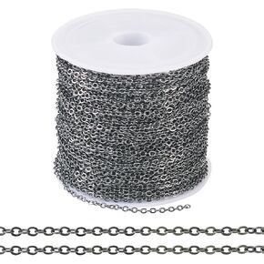 Pandahall 32.8 Feet Antique Bronze Cable Chains 1.5mm Flat Oval Iron Chains Soldered Small Link Jewelry Chains with Spool for DIY Craft Necklace Jewelry Making
