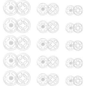 TIESOME Plastic Sew-on Snap Buttons, 36 Sets 3 Sizes Invisible Sew on Press Buttons Kit Round Clear Snap Fasteners Button for Shirts Sewing Clothing DIY Craft(7.5mm 10mm 12.5mm)