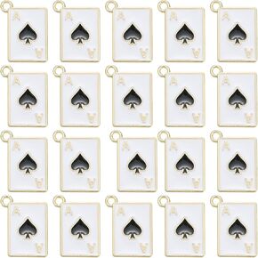 uxcell 20Pcs Poker Card Charm, 12 x 17mm Metal Enamel Mini Poker Playing Card Alloy Charm Rectangle Bulk Pendant for DIY Making Keychain Crafts, Black Spade