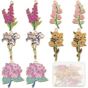 SUNNYCLUE 1 Box 20Pcs 5 Styles Enamel Flower Charms Bulk Spring Charm Colorful Sunflower Daisy Lily Violet Iris Alloy Floral Charm for Jewelry Making Charms Supplies DIY Necklace Bracelet Earring