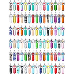 100 Pieces Crystal Pendant Bulk Bullet Shaped Crystal Pendants Hexagonal Chakra DIY Pendant Gemstone Healing Pointed Beads for Necklace Earrings Bracelet Jewelry Making Gift
