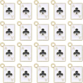 uxcell 20Pcs Poker Card Charm, 9 x 13mm Metal Enamel Mini Poker Playing Card Alloy Charm Rectangle Bulk Pendant for DIY Making Keychain Crafts, Black Club