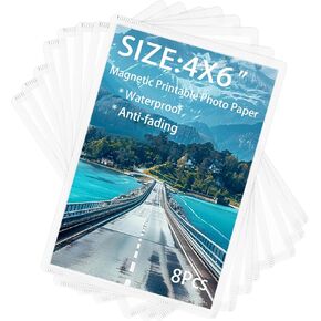 Magnetic Photo Paper for Inkjet Printer,4x6",8 Sheets Glossy Printable Cardstock For Picture,With Clear plastic photo frame, the magnetic photo Sheets is waterproof
