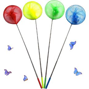 4 Pack Telescopic Butterfly Net and Stainless Steel Pole for Kids Catching Insect Bugs Fishing, Outdoor Tools for Playing Ladybird Firefly, Extendable 6.8" to 34" with Anti Slip Grip