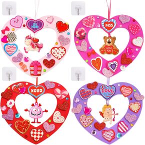 Fancy Land 16 Sets Valentines Crafts for Kids Foam DIY Valentines Wreath Ornaments Craft Kits Valentines Day Activities Classroom Home Decorations