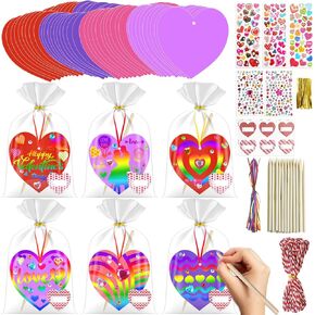 ZMLM Valentines Day Gifts Cards for Kids - 32 Pcs Hearts Rainbow Scratch Paper Magic Color Scratch Art Crafts for Toddlers Prizes Classroom Class School Party Favors Valentine Gift Exchange
