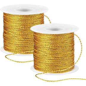 262 Yards/787 Feet Metallic Cord Gold Twine, 2 Spool 1mm Gold Thread String for Gift Wrapping Graduate Valentine's Day Decorates Bracelet Jewelry Making Thread Gold Craft Making String Cord
