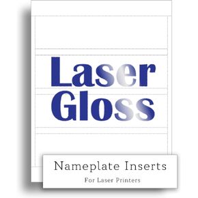 White Glossy Printable Nameplate Inserts - 8" x 2" - Blank Perforated Paper Nameplate Inserts for Laser Printers - Glossy Heavyweight Cardstock - 4 per page - 25 Sheets / 100 Blank Inserts