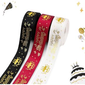 VIDELLY 15 Yards Happy Birthday Ribbon for Gift Wrapping, 3 Rolls 0.74 Inch Satin Ribbon for Flower Bouquet Birthday Party Decoration