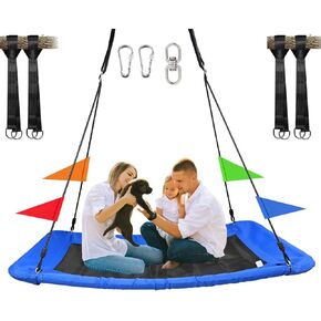 800lb Teslin Square Tree Swing, Big 60-inch Platform Swing Set，Spider Web Swing，Suitable for Children and Adults/Backyard and Playground, Durable Steel Frame, with 71" Nylon Rope Rotatable (Blue)
