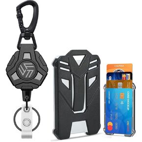 Retractable Keychain Badge Holder with Lanyard,ID badge holder Heavy Duty Badge Reel Retractable Carabiner Keychain,Tactical ID badge Card Holder Retractable with 31.5"Stainless Steel Retractable Cord