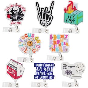 8Pcs Funny Badge Reel, Cute Nurse Badge Reel Retractable ID Clip Accessory for Doctors, Nurses, Nursing, Office Workers, Teachers, Students, Medical Staff Lanyard Supplies Accessories Gifts