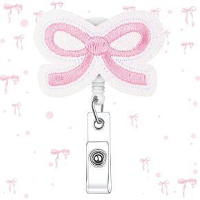 1 Pcs Coquette Pink Bow Badge Reel Retractable Badge Holders Cute Name Holders Clip Hospital Medical Nurse Appreciation Gift for Office Employee Doctor Teacher