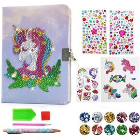 Unicorn Diamond Art Painting Notebook Craft Kits for Girls Ages 6-8-9-10, Girls Birthday Gifts Presents for 5 7 11 12 Year Old, Gem Sticker Painting Arts Crafts Toys for 5-10 Ages Kids Gifts