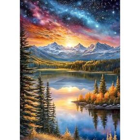 MOMDEDP Landscape Diamond Art Kits for Adults,Mountain Lake Sky Scenery Diamond Painting Kits Full Drill Crystal Rhinestone Gem Art Craft Kits DIY Crafts Kits for Home Wall Decor 12X16Inch