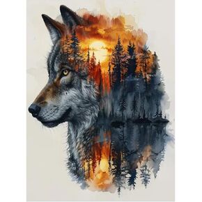 BOHADIY 5D Wolf Diamond Painting Kits for Adults Beginners, Wolf Head Forest Diamond Art Kit,DIY Full Round Drill Diamond Dot Gem Art Kits for Adults,Home Wall Decor 12x16 Inch