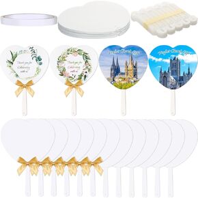 Vercraft 50 Pcs Sublimation Blank Fans Bulk DIY Double Sided Church Wedding Fans Handheld Hand Parlor Christian Cardboard Gift for DIY Craft Wedding Church Supplies(Heart)