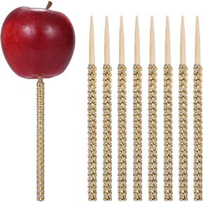 Quotidian Gold Glitter Rhinestone Bamboo Bling Sticks 6" (15cm) Pack of 24 - Candy Apple Cake pop Caramel