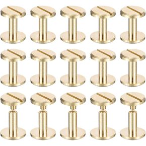 uxcell 20Pack Brass Chicago Screws, 8x12mm Flat Head Screw Back Binding Post Nail Stud Rivets Fastener for DIY Leather Craft Belt Strap