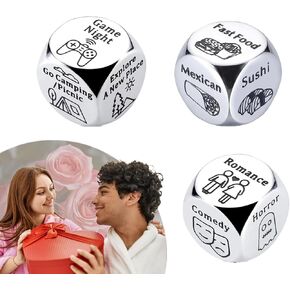 3 PCS Date Night Dice Game, Valentine's Day Gifts for Him Her Food Decision Dice Steel Dice Gift for Couples Girlfriend Boyfriend Wife Husband on Anniversary Valentines Day Birthday Date Night Ideas