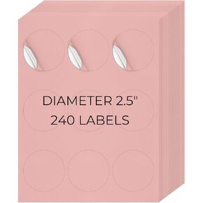 Pink Printable Round Labels 2.5 Inch Self-Adhesive Vinyl Address Stickers Removable Blank Mailing Circle Decals for Shipping Inkjet Laser Printer 180 Labels