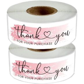 2Roll 120 Labels Thank You Sticker, 1 x 3 inch Thank You for Your Order,Simle Face (Pink Hand-Drawn)