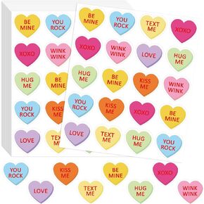 Whaline 500Pcs Valentine's Day Conversation Heart Stickers Colorful Love Candy Heart Shape Stickers Conversation Hearts Craft Labels Decorative Envelope Seal Stickers for Valentines Wedding Party