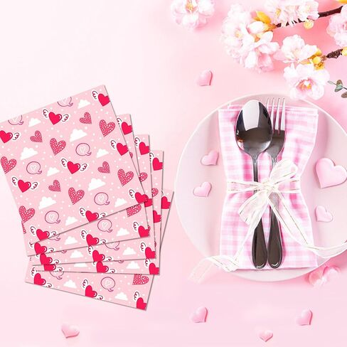 40pcs قلب مناديل عيد الحب مناديل عيد الحب مناديل يمكن التخلص منه مناديل فالنتينز المناديل المناديل in Kuwait