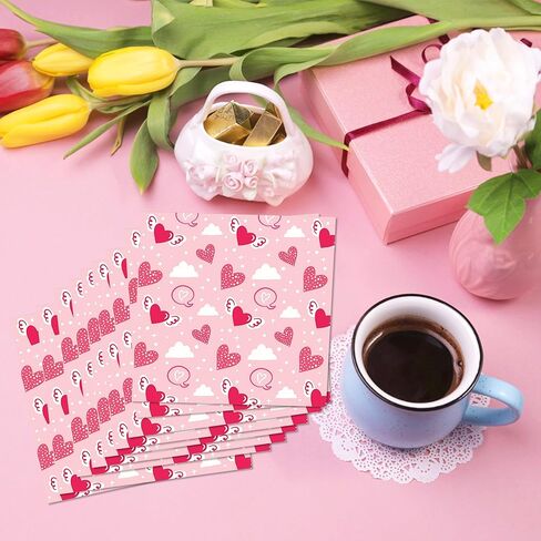 40pcs قلب مناديل عيد الحب مناديل عيد الحب مناديل يمكن التخلص منه مناديل فالنتينز المناديل المناديل in Kuwait