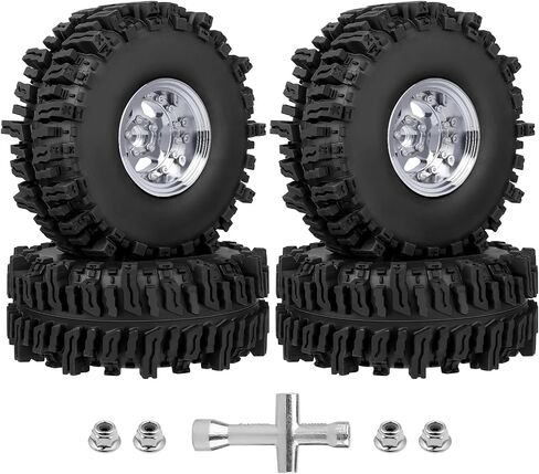 إزاحة Hobbypark السلبية -10 مم طبق من الألومنيوم Chrome 1.9 عجلات Beadlock و 1.9 إطارات الطين من الطين لـ 1/10 RC Crawler AXIAL SCX10 TRX4 VS4-10 GEN8 RC4WD ، مجموعة من 4 in Kuwait