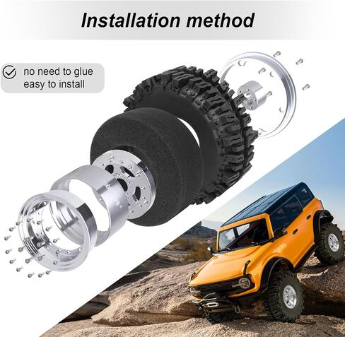 إزاحة Hobbypark السلبية -10 مم طبق من الألومنيوم Chrome 1.9 عجلات Beadlock و 1.9 إطارات الطين من الطين لـ 1/10 RC Crawler AXIAL SCX10 TRX4 VS4-10 GEN8 RC4WD ، مجموعة من 4 in Kuwait
