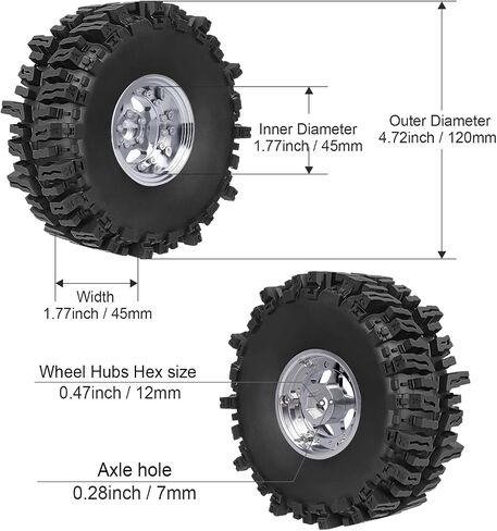 إزاحة Hobbypark السلبية -10 مم طبق من الألومنيوم Chrome 1.9 عجلات Beadlock و 1.9 إطارات الطين من الطين لـ 1/10 RC Crawler AXIAL SCX10 TRX4 VS4-10 GEN8 RC4WD ، مجموعة من 4 in Kuwait