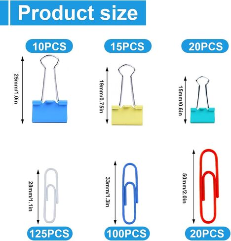 320pcs مقاطع مقاطع الورق ، مقاطع ورقية ملونة و binderclips أحجام متنوعة (S/M/L) ، مجموعة مقاطع المكاتب الملونة ، المشابك الورقية ، مقاطع الموزعة الملونة لمستلزمات المكاتب الوثيقة الوثيقة in Kuwait
